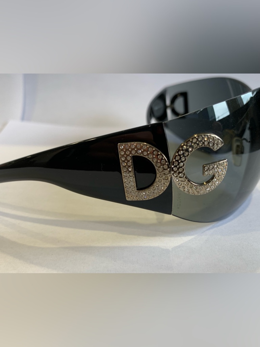 D&G Y2K Black Crystal Logo Wrap Shield Sunglasses
